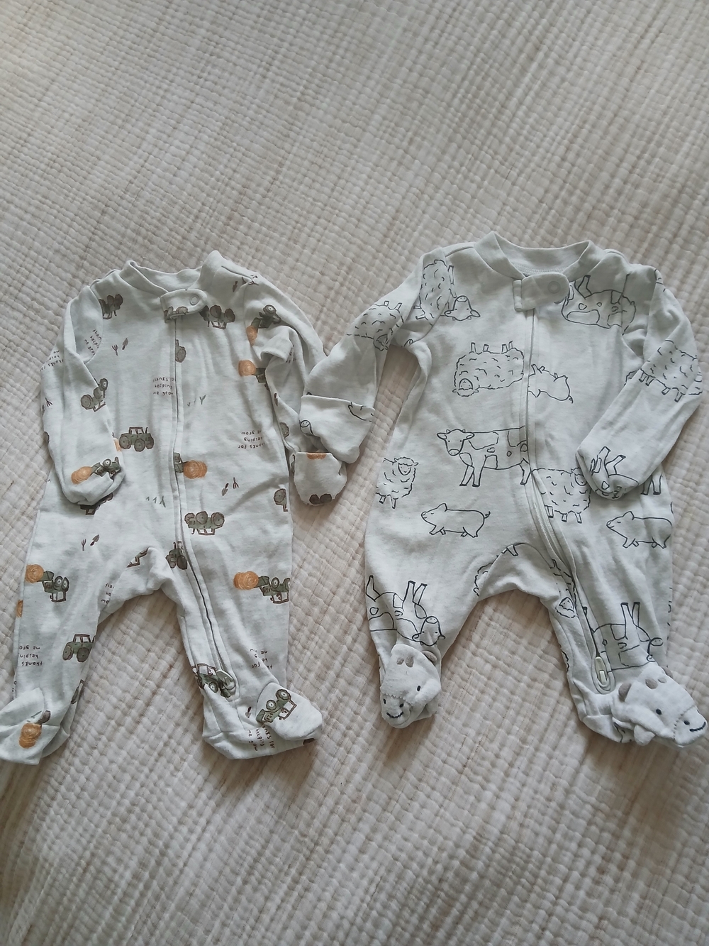 Carter's White Baby Footed One-Piece Rompers with Animal & Tractor Prints